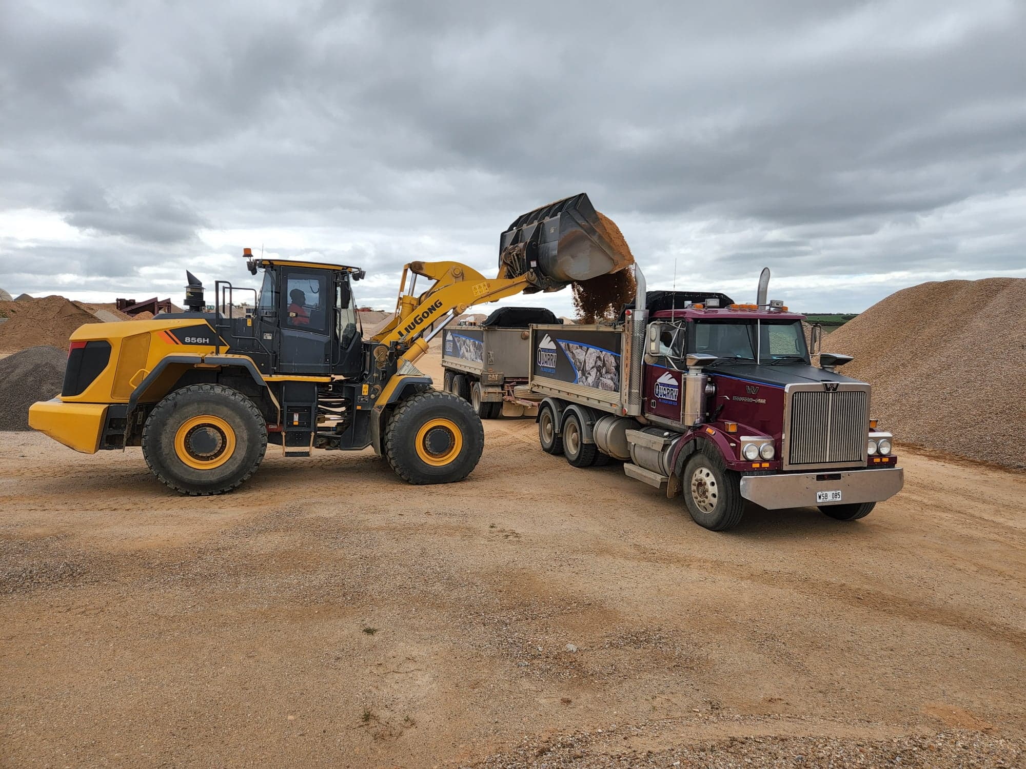 The high specification LiuGong 856H wheel loader pictured at work at the Port Neill Quartzite Quarry on the State’s Eyre Peninsula.